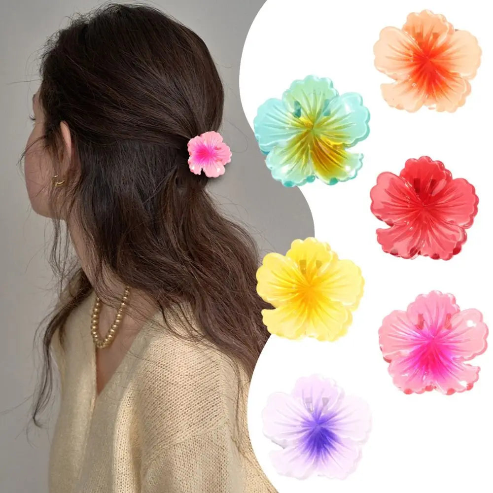 3Pcs/Set Gradient Hair Claws Hibiscus Acrylic Hawaiian Flower Hair Clip Clamp Sweet Flower Ponytail Clip Summer Hair Accessories Oasis Select