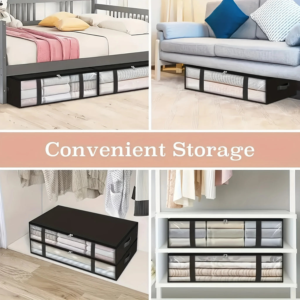 2pcs Large Under Bed Storage Bags Non-woven Clothes Organizer Clear Window Reinforced Handles for Comforters Blankets Bedding Oasis Select