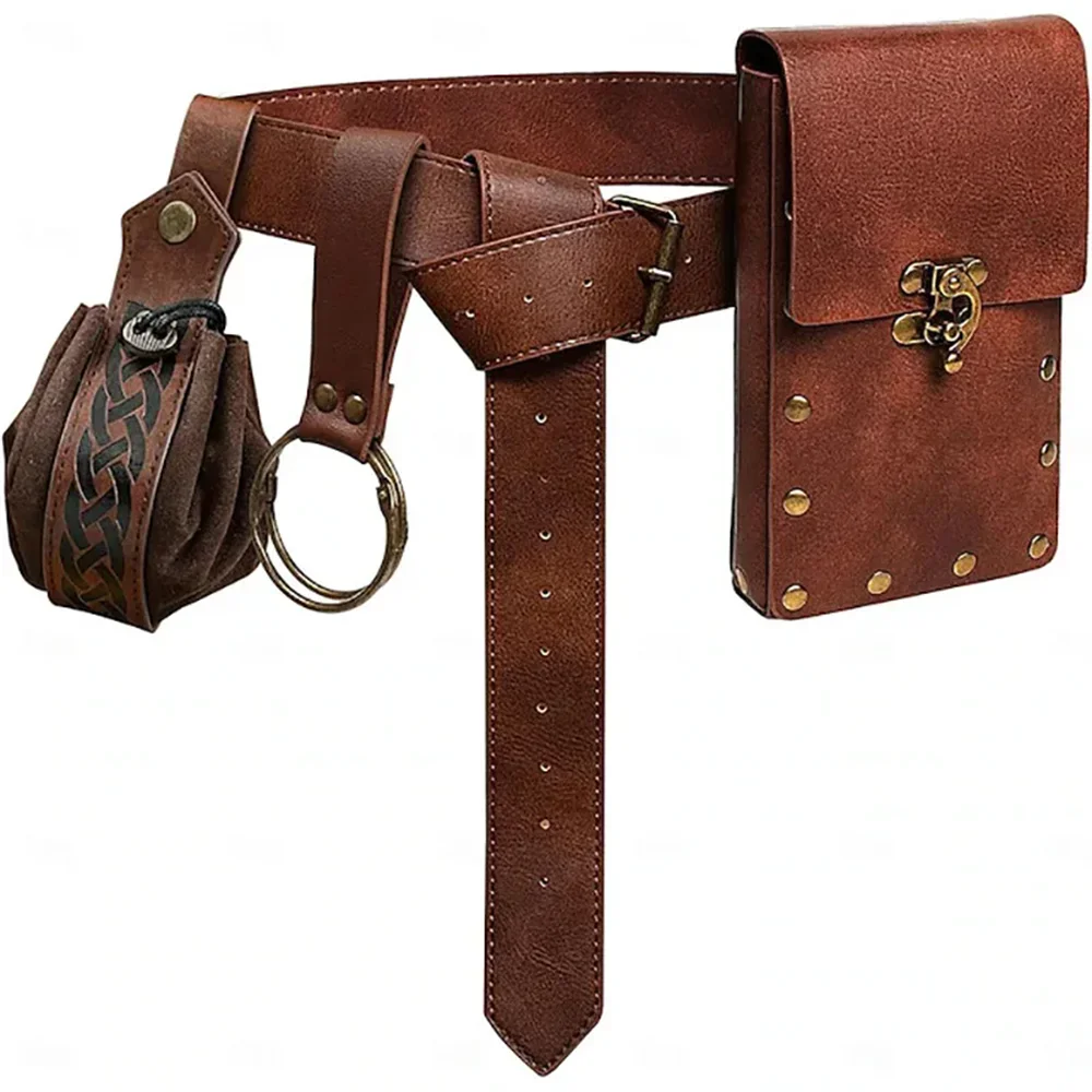 4PCS/1PCS MedievalCosplayLeather Belt Copper Coin Waist Bag Renaissance Dress Steam Belt Role Playing Halloween Belt Set Cosplay Oasis Select Style D 4PCS One Size