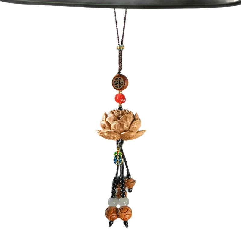 Lotus Car Hanging Ornament Peace Blessing Beaded Tassel Pendant Rearview Mirror Decor Charm For Auto Interior Festival Gift Oasis Select