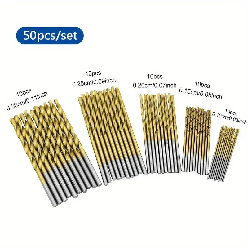 50/99pc Titanium HSS Twist Drill Bit Set 1–3mm | Wood & Metal Twist Drill Bit Set Oasis Select