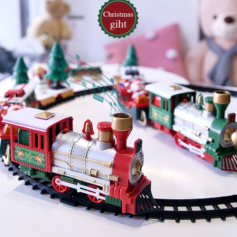 Electric Christmas Train Toys Christmas Tree Decoration Train Track Frame Railway Car With Sound&Light Rail Car Christmas Gifts Oasis Select