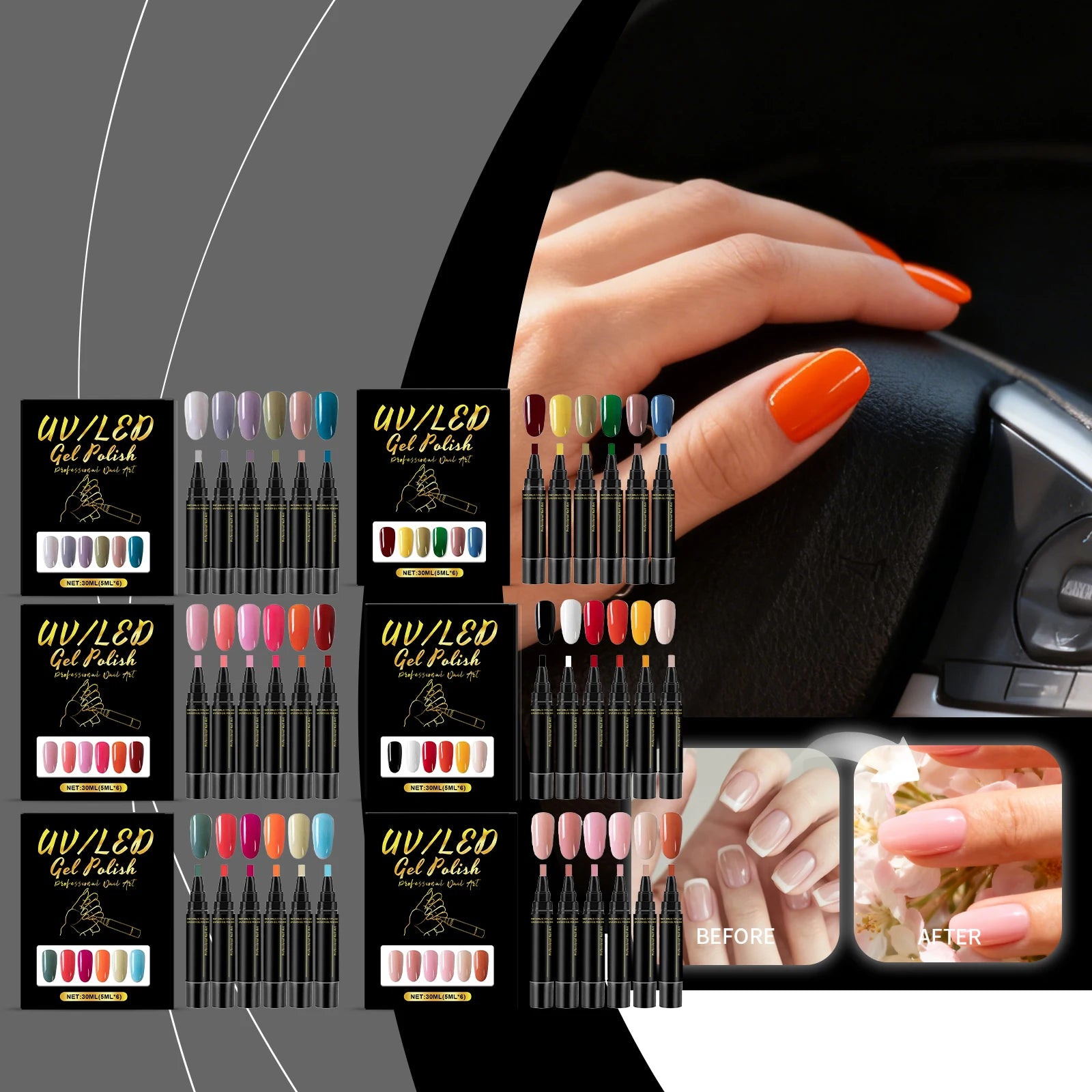 6-Color Gel Nail Polish Pen Set – 3-in-1 DIY Nail Art Kit Gel Nail Polish Set Oasis Select
