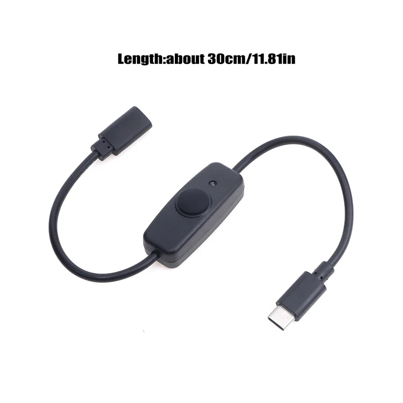 USB Type C With ON/OFF Switch Power Button 30CM Charging Extension Cable Universal Type-C Extension Cable Oasis Select