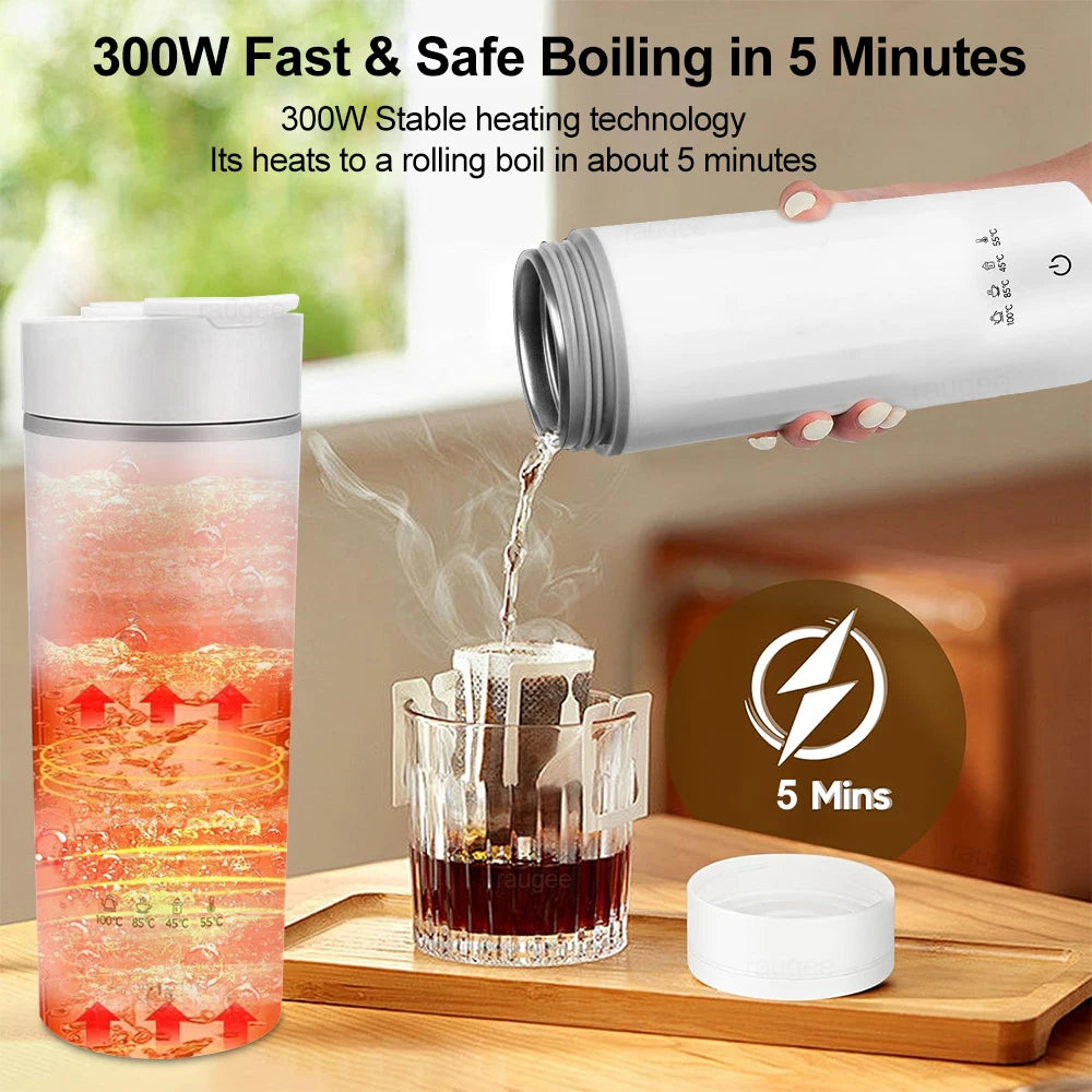Portable Electric Kettle Mini Electric Kettle Tea Coffee Pot Anti-Scald Water Thermal Cup Keep Warm Hot Water Bottle for Travel Oasis Select