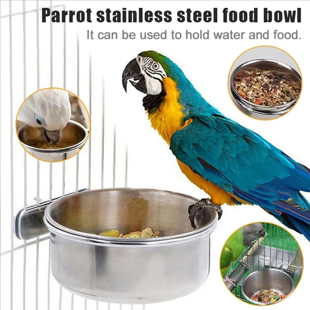 6-Pack Stainless Steel Clamp-On Bird Feeder Bowls for Cages Pet Feeder Bowl Set Oasis Select
