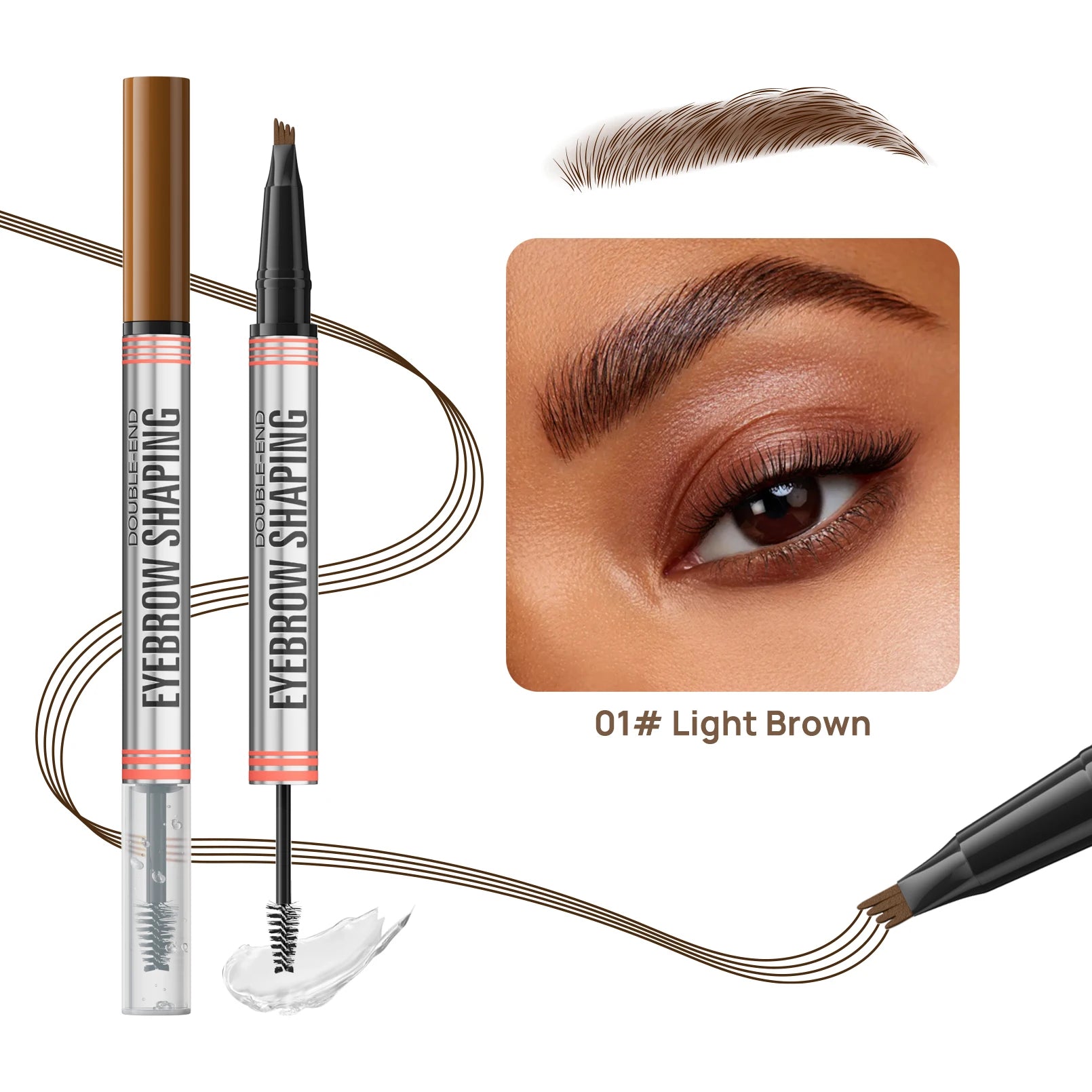 Hello Kiss 2-in-1 Waterproof Liquid Eyebrow Pencil – 4-Tip