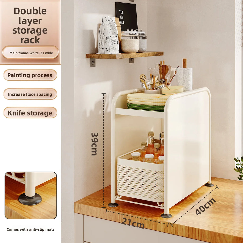 Kitchen seasoning rack Narrow slot seasoning tank Storage rack Side magnetic hanger Pull-out countertop storage cabinet Oasis Select White 2 big