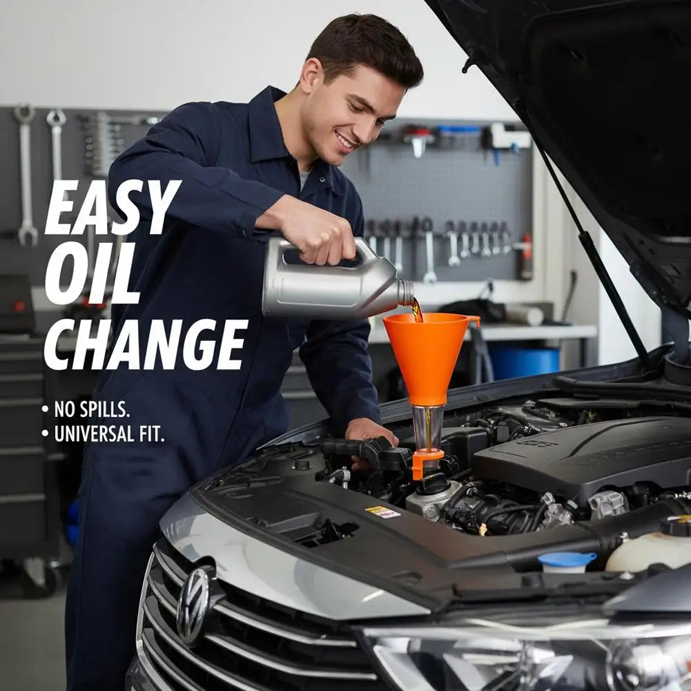 Universal Car Engine Oil Funnel Set – Leak-Proof Self-Locking