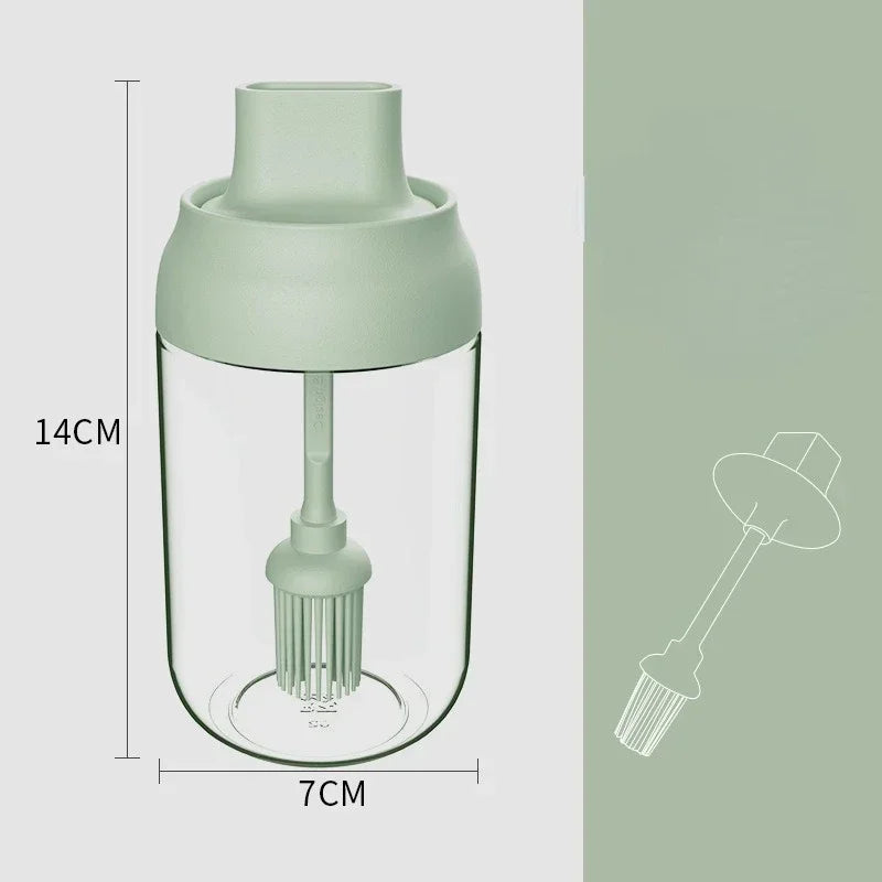 250ML Oil Bottle Moisture-proof with Lid Spoon Pepper Jar Salt Shaker Multi-purpose Combination Glass Kitchen Seasoning Bottle Oasis Select Green-Oil-bottle