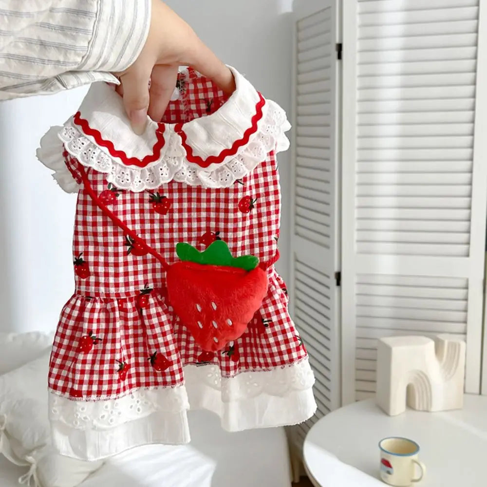 Fashion Cute Pet Strawberry Dress Breathable Thin Design Cat Skirt Soft Pet Summer Clothes for Puppy Kittens Oasis Select