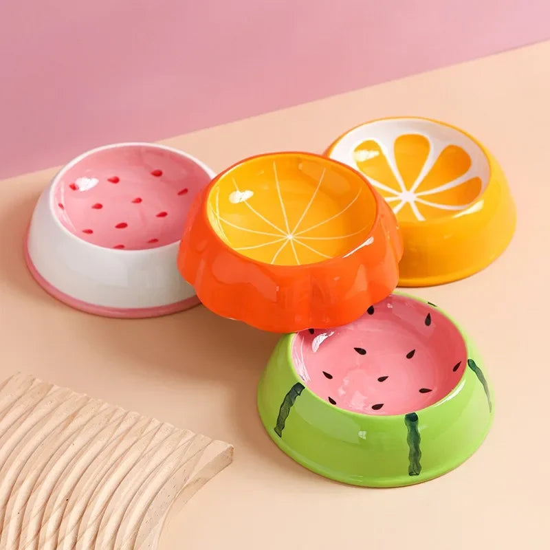 Fruit Pattern Pet Feeding Bowl Cute Strawberry Watermelon Ceramic Bowl Multi-use Food Water Container for Cat and Puppy Oasis Select
