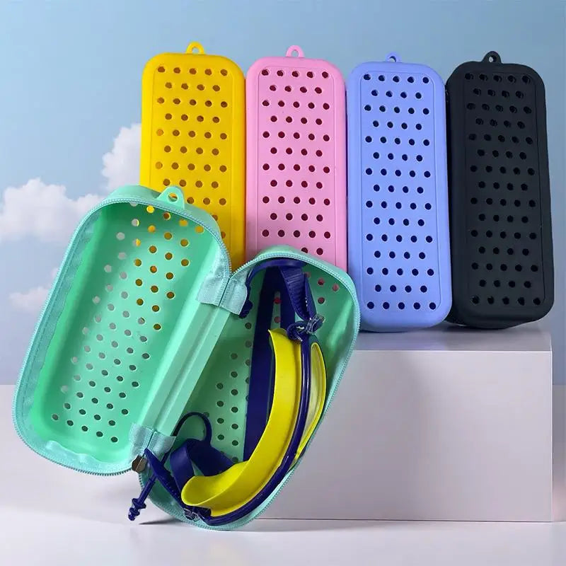 Portable Silicone Swim Goggle Case Perforated Breathable Eyeglasses Storage Bag Durable Swimming Goggles Protection Travel Use Oasis Select