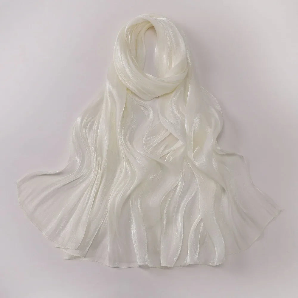 Fashion Solid Color Silk Scarf Chiffon Shining Chiffon Hijab Veil Soft Long Sunscreen shawl Outdoor Oasis Select J