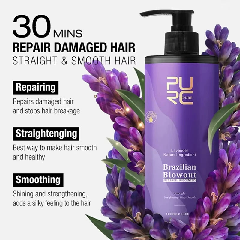 PURC Keratin Straightening Treatment Brazilian Keratin Hairs Treatment Curly Repair Smoothing Hair Care Lavender Salon Products Oasis Select