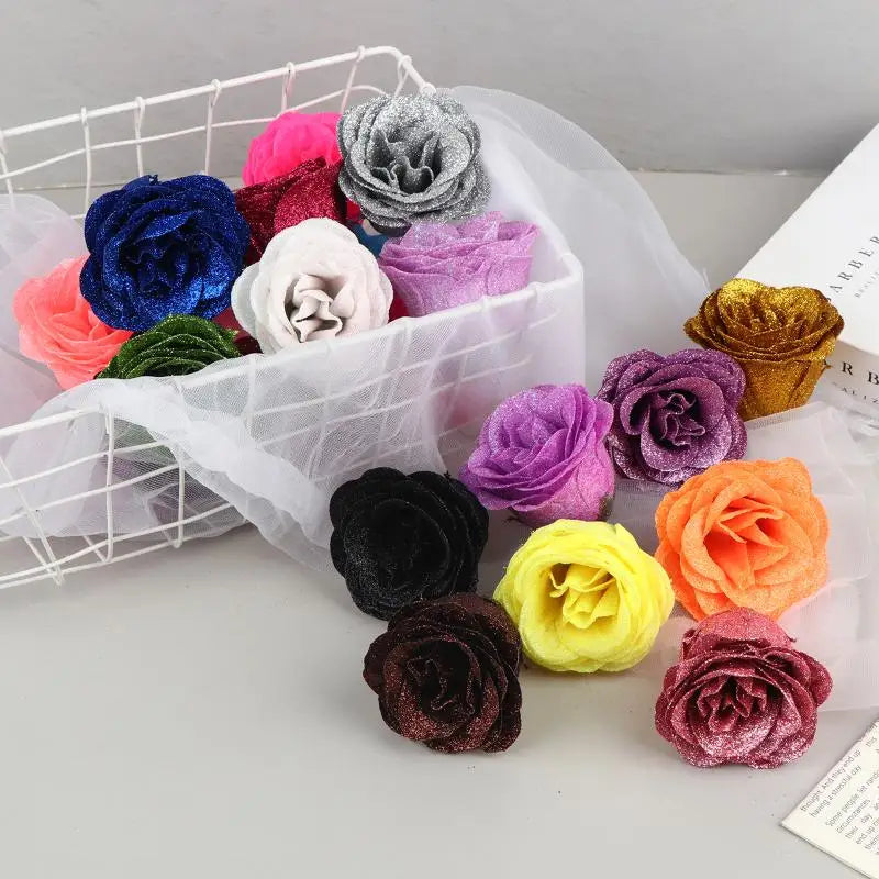 10Pcs Fairy Simulation Crystal Rose DIY Fake Flower Heads Valentine's Day Sparkling Rose Family Atmosphere Decoration Oasis Select
