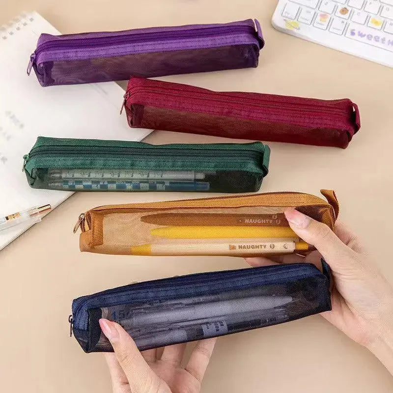 1/5Pcs Mesh Pencil Case Portable Zipper Pouch Stationery Organizer Students Exams Pencil Case School Stationery Supplies Oasis Select