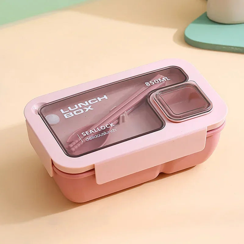 850ml/1100ml Lunch Box Microwave Portable Bento Boxes with Tableware for Kids School Leakproof 4 Grid Food Snack Containers Oasis Select Pink-850ML