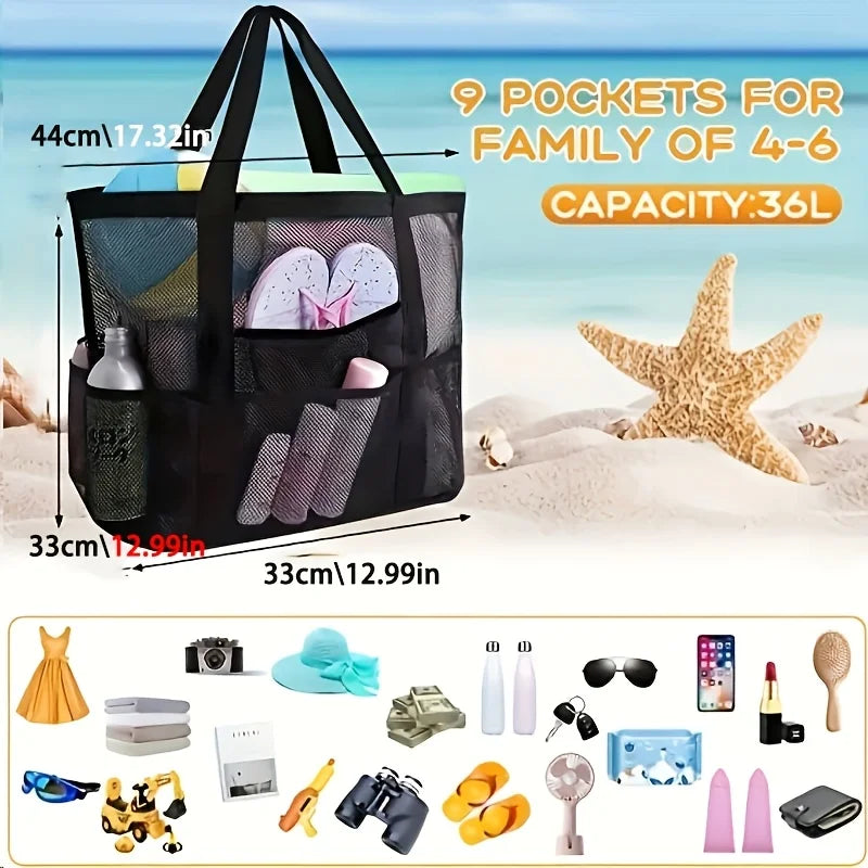 Mesh Beach Bag, Single Shoulder Handheld Mesh Shower Fitness Swimming Bath Bag Grid Beach Tote Bag, Large Capacity Storage Bag Oasis Select