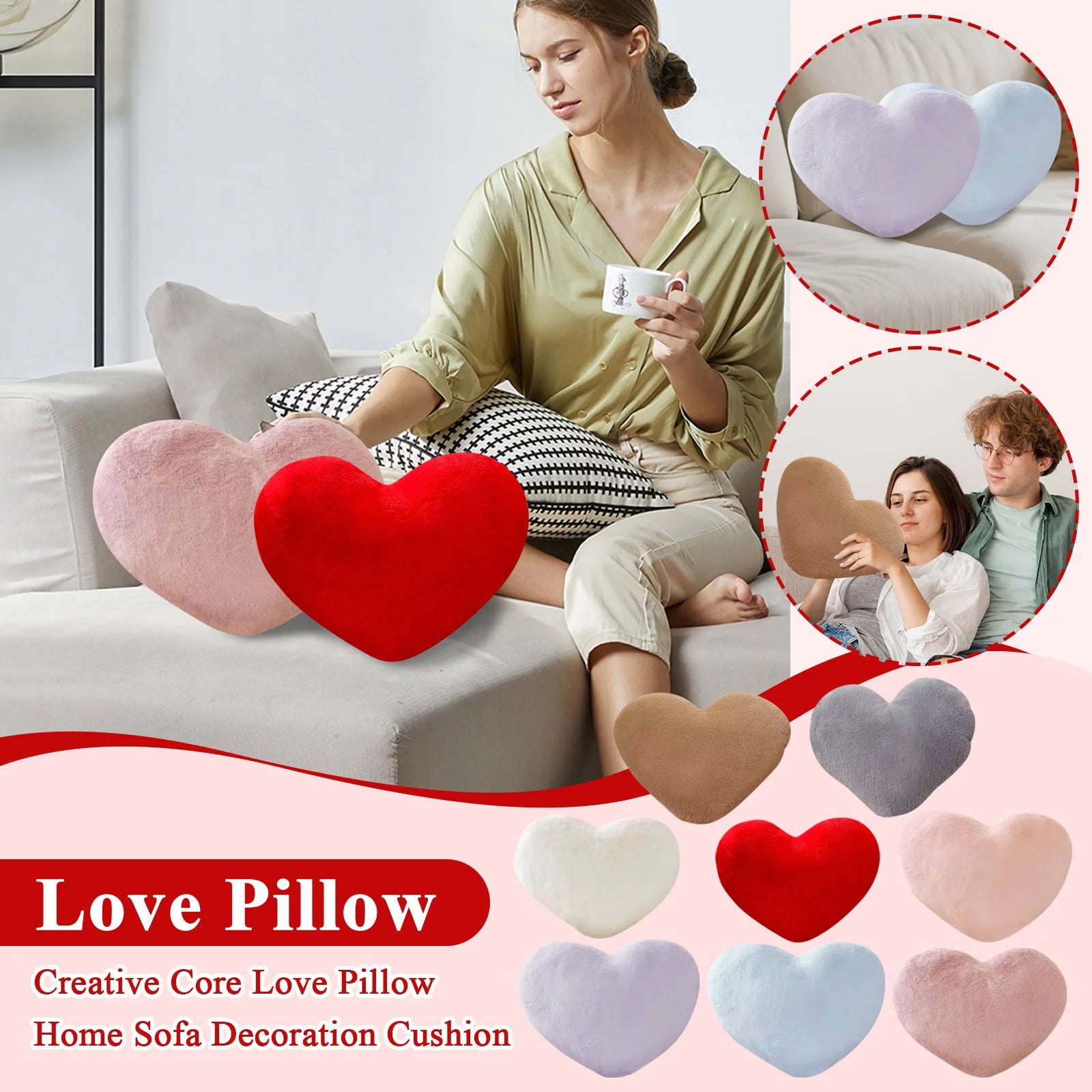 Cute Heart Shaped Pillow Soft Plush Throw Pillows Living Room Decor Valentines Day Wedding Gifts Love Pillow Heart Sofa Cushion Oasis Select