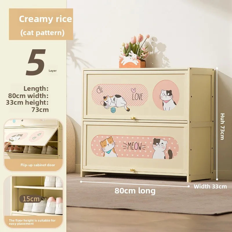 Household indoor large-capacity floor-to-ceiling multi-layer shoe rack entrance integrated dust-proof cartoon locker Oasis Select Five floors 80