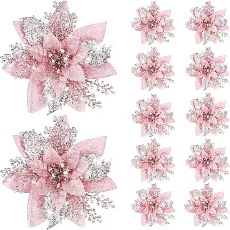 Artificial Allium Flowers (Flocked Fabric, Powdered) - Christmas Decoration Accessories for Tree Trimming & Wreath Decoration Oasis Select Pink Silver 10PCS