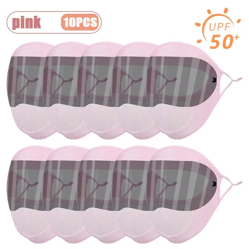 Dustproof Face Mask with Breathing Hole and Goggles Cycling Sun Protection Full Face Cover Ear Loop UV Shield for Outdoor Sports Oasis Select Pink-10PCS