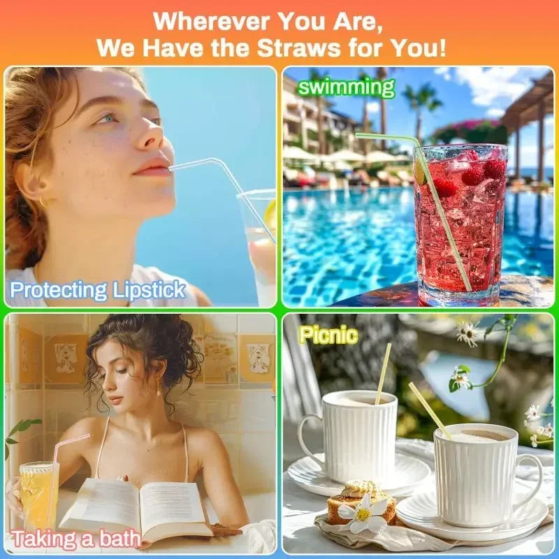 Disposable Plastic Curved Drinking Straws Reusable Child Straw for Drinks Colorful Drinking Tube Multi-time Straw Party Supplies Oasis Select
