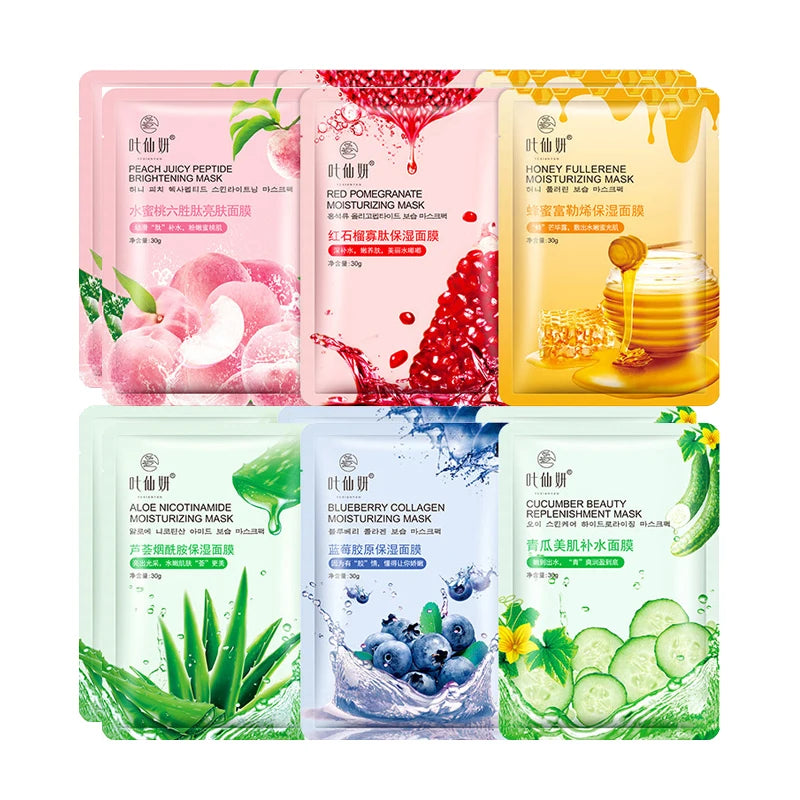 12-Pack Fruit Sheet Face Masks – Blueberry, Aloe & Cucumber Fruit Sheet Mask Oasis Select Each 2pcs 12 pieces