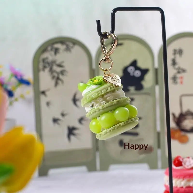 Fruit Macaron Cake Keychain Realistic Dessert Pendant Cute Fun Bag Accessories for Girls Key Ring Holder School Bag Charm Oasis Select A5