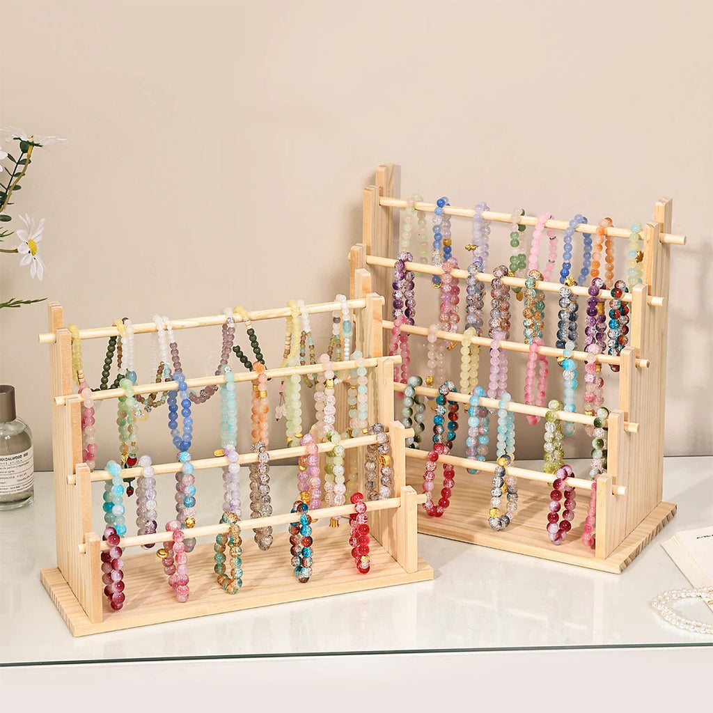 1pc Multi-Functional Wooden Bracelet Tiered Display Stand Head Hairband Jewelry Hanging Rack Bracelet Display Prop Festive Gift Oasis Select