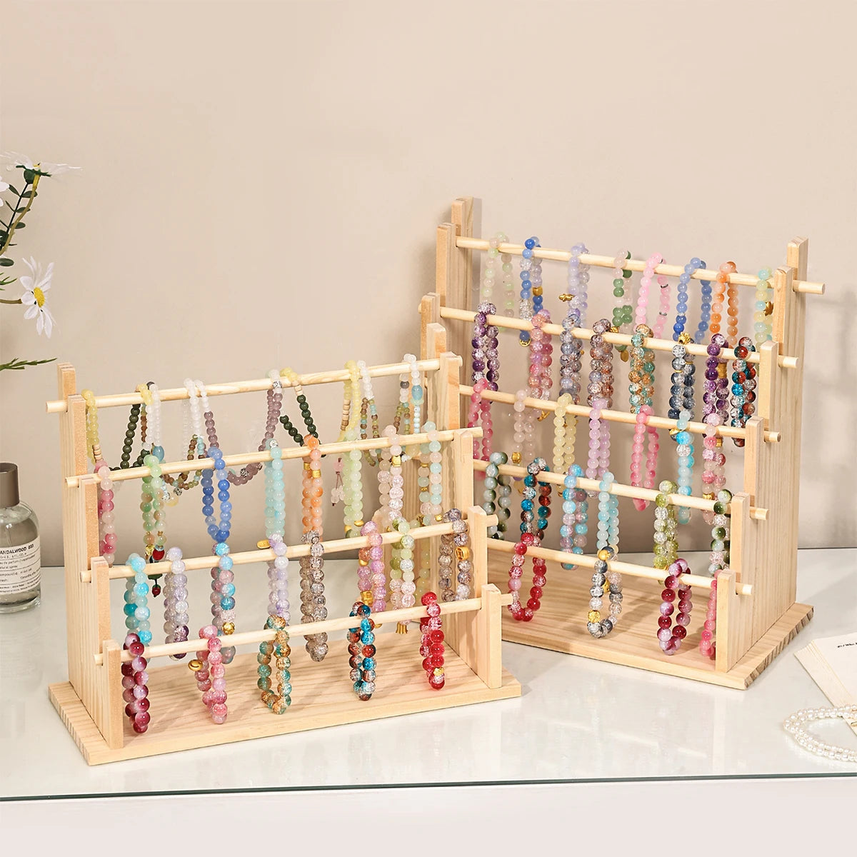 1pc Multi-Functional Wooden Bracelet Tiered Display Stand Head Hairband Jewelry Hanging Rack Bracelet Display Prop Festive Gift Oasis Select