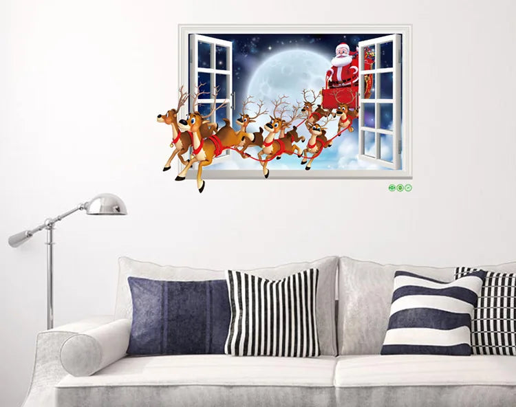 Christmas Decorative Wall Stickers Can Be Removed From Wall Windows with 3D Santa Claus Effect Stickers Oasis Select