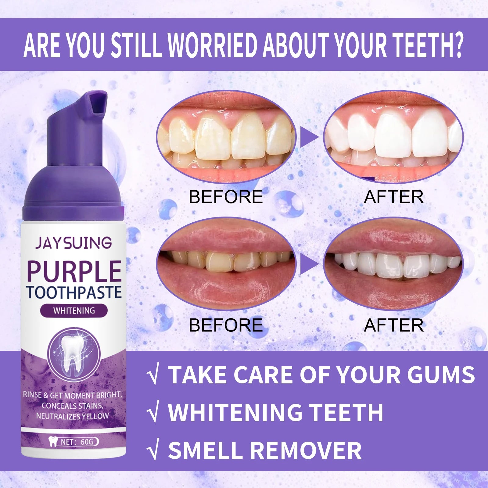 Purple Toothpaste Teeth Brightening Whitening Toothpaste Serum Deep Cleaning Teeth Fresh Breath Oral Oasis Select