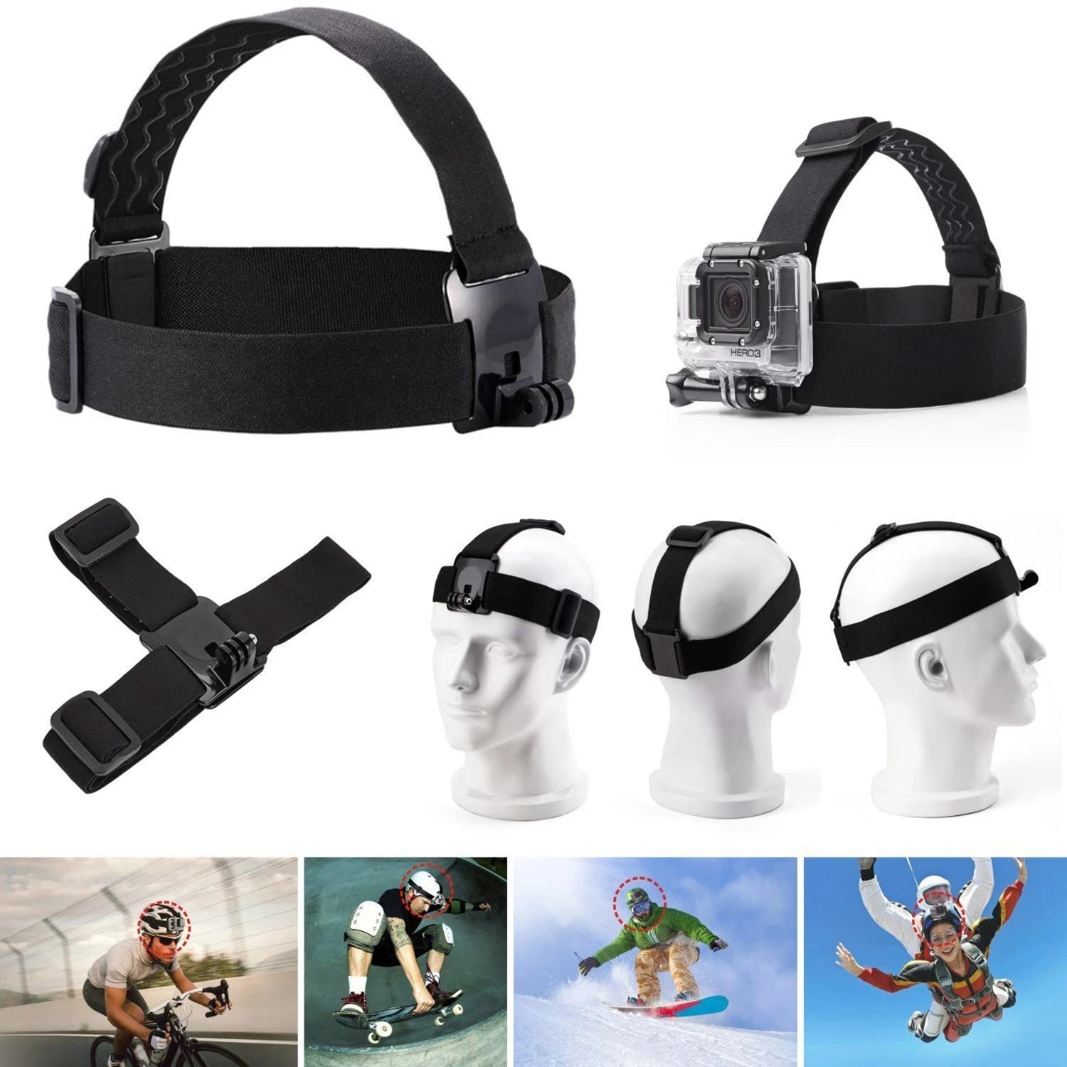 Adjustable Head Strap Mount for GoPro, Insta360 & DJI Osmo