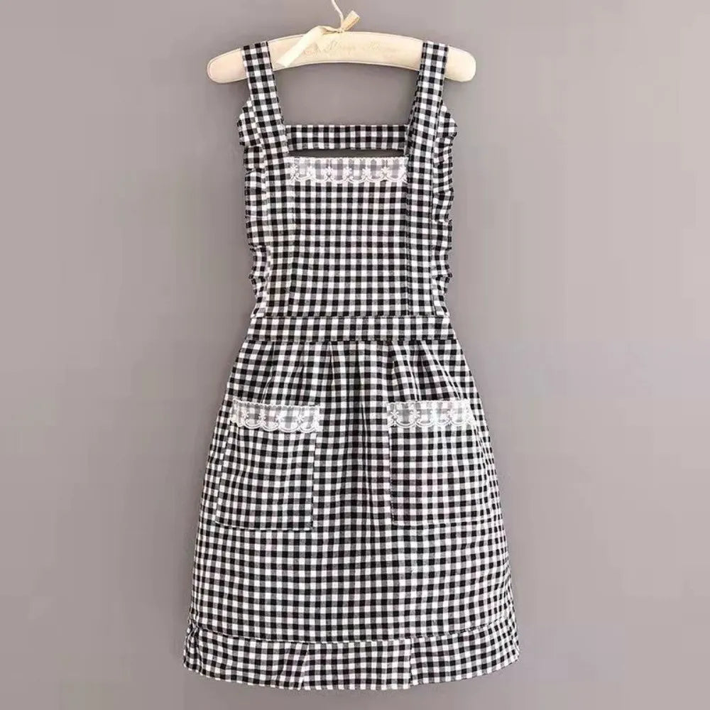 Korean Style Cotton Kitchen Apron with Pockets | Women & Girls