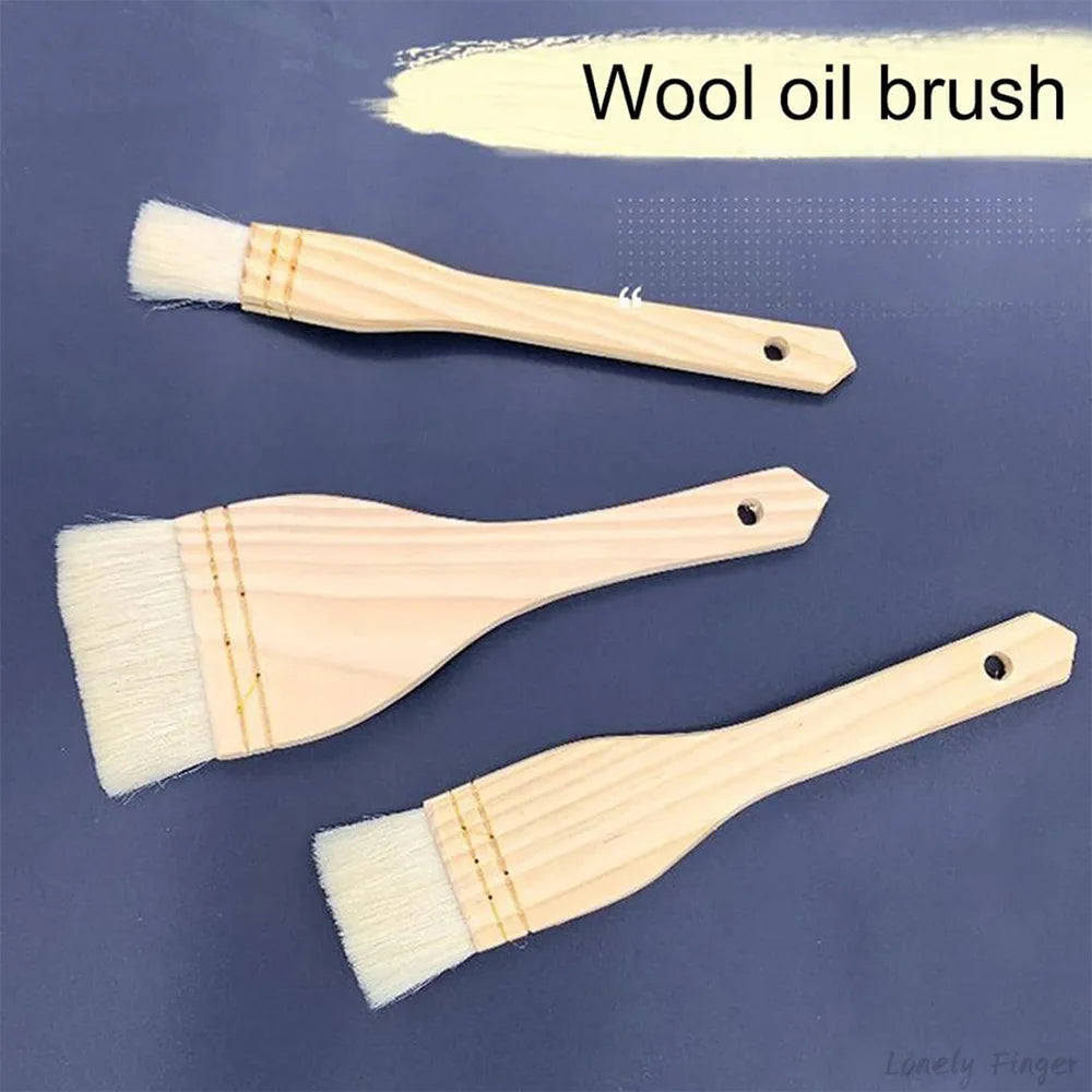 4Pcs Flat Hake Brushes Artist Painting Brushes Set Wool Bristles Wash Brush for Watercolor, Ceramic and Pottery Painting Oasis Select