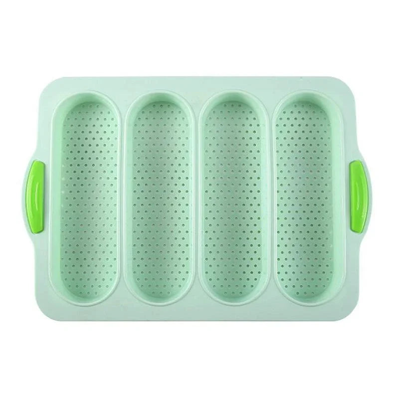 4-Grid Silicone Baguette Baking Tray – Non-Stick Bread Pan Silicone Baking Mold Oasis Select green