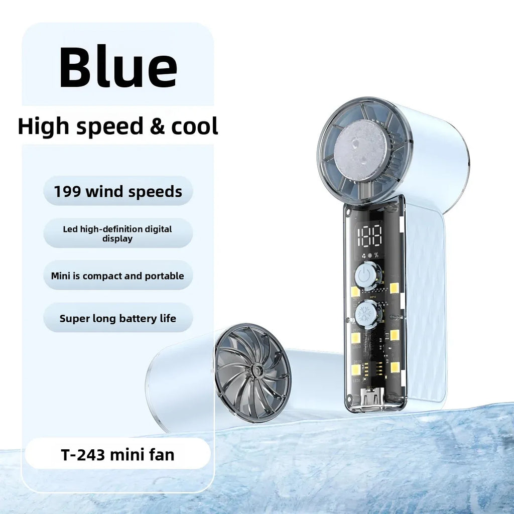 New Powerful Turbo Mini Handheld Fan LED Light USB Rechargeable Portable Outdoor Wind Blower Mini Air Cannon Fan Office Oasis Select