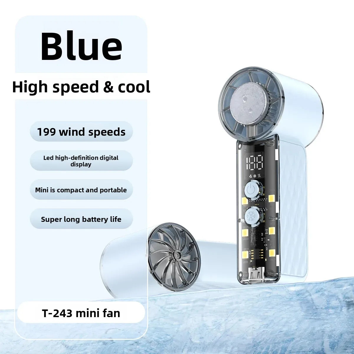New Powerful Turbo Mini Handheld Fan LED Light USB Rechargeable Portable Outdoor Wind Blower Mini Air Cannon Fan Office Oasis Select