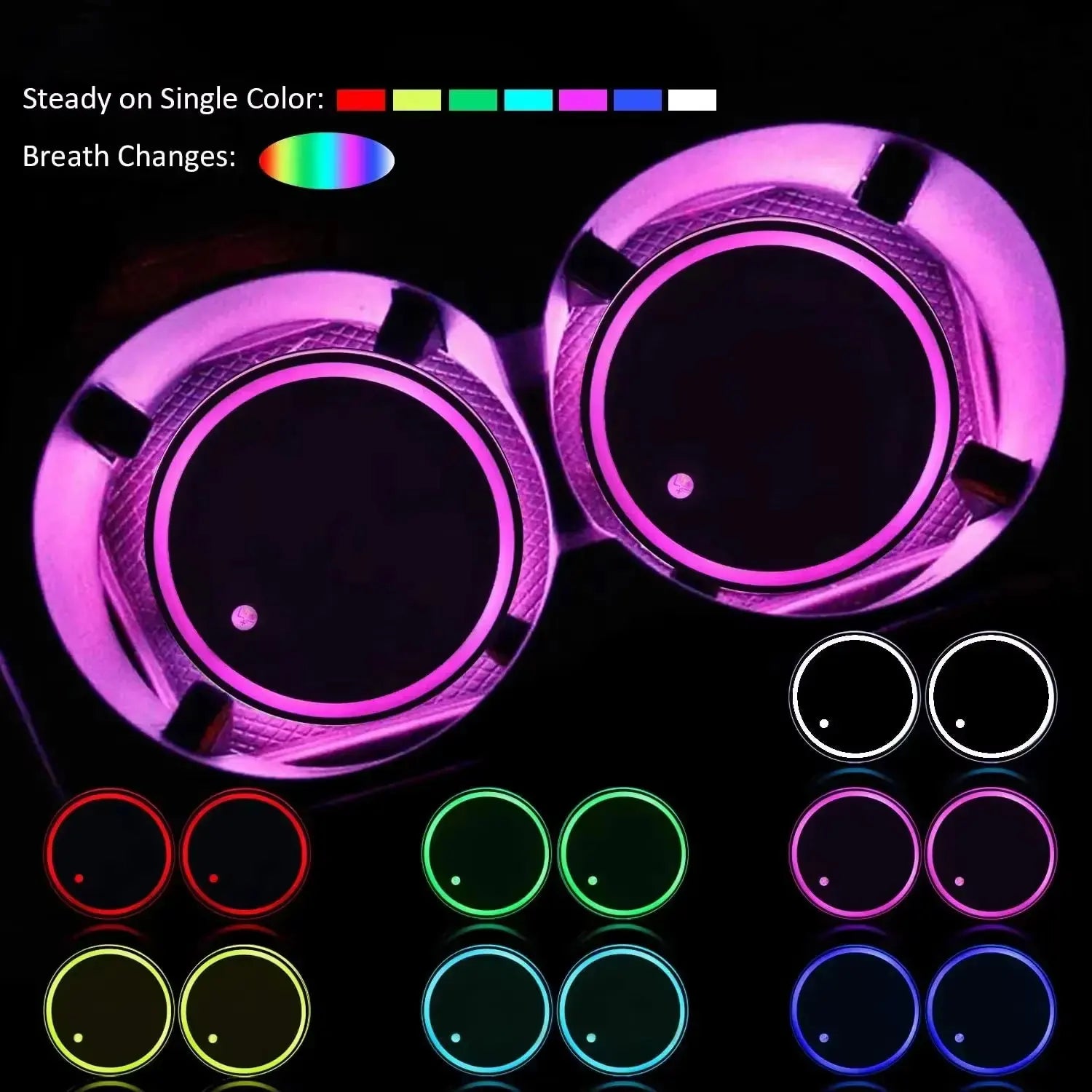LED Car Cup Holder Light – 7 Colors, 3 Modes, USB Rechargeable