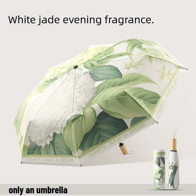 Fashion Three Fold Manual Umbrella Color Coating UV Protection Sunshade Dual Purpose Rain Umbrella for Ladies Oasis Select 8-bone white jade 16K Aluminum