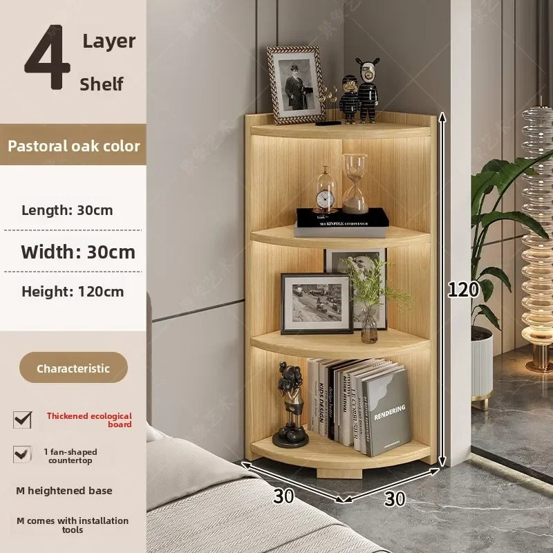 Multi-functional Household Goods Corner Cabinet Multi-layer Floor Storage Display Cabinet Fan Shelf Small Solid Wood Bookshelf Oasis Select 4-TYXM-30x120