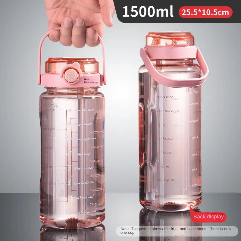1.5L Sports Water Cup With Straws & Handle BPA-Free Leak-Proof Portable Water Bottle Large Capacity Plastic Straw Water Cup Oasis Select 1500ml 1pc pink