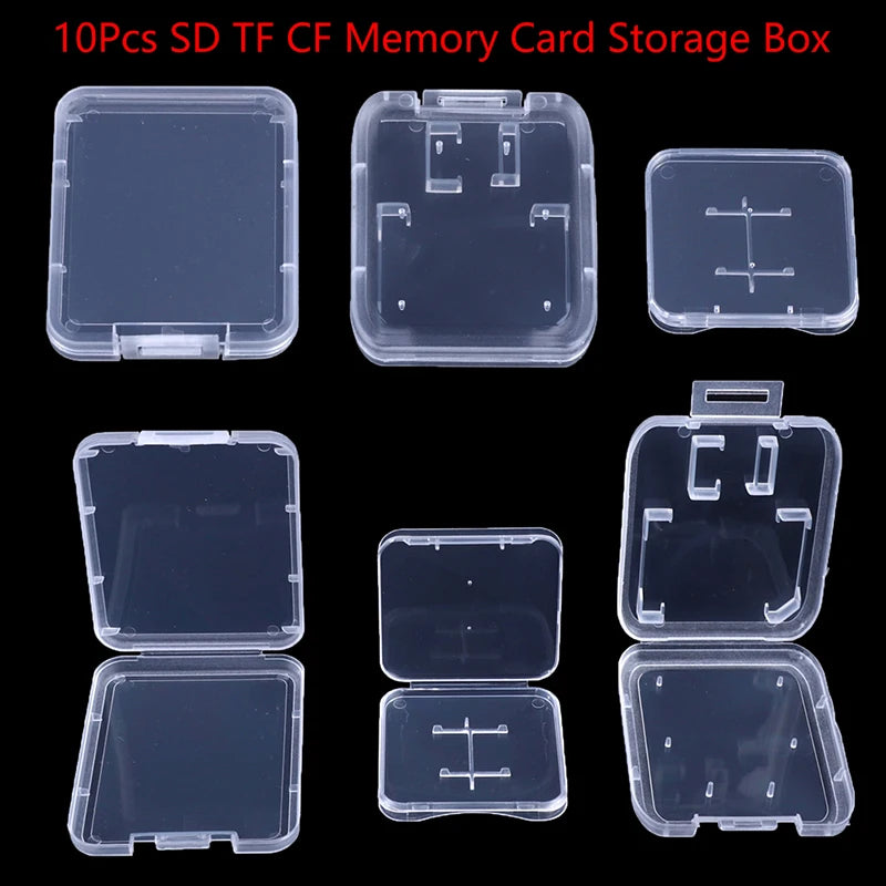 10-Pack Clear Memory Card Cases – SD, TF & CF Storage