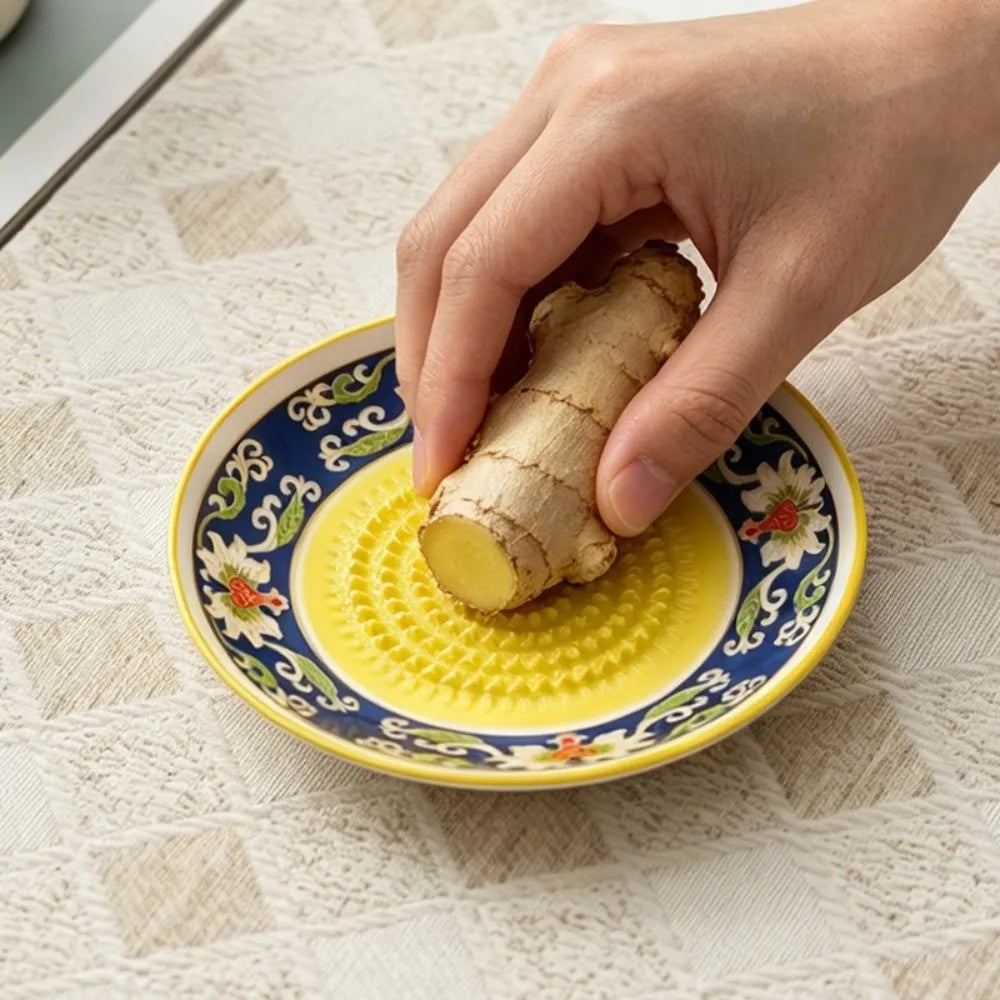 Ceramic Garlic Ginger Grater Plate with Brush & Peeler