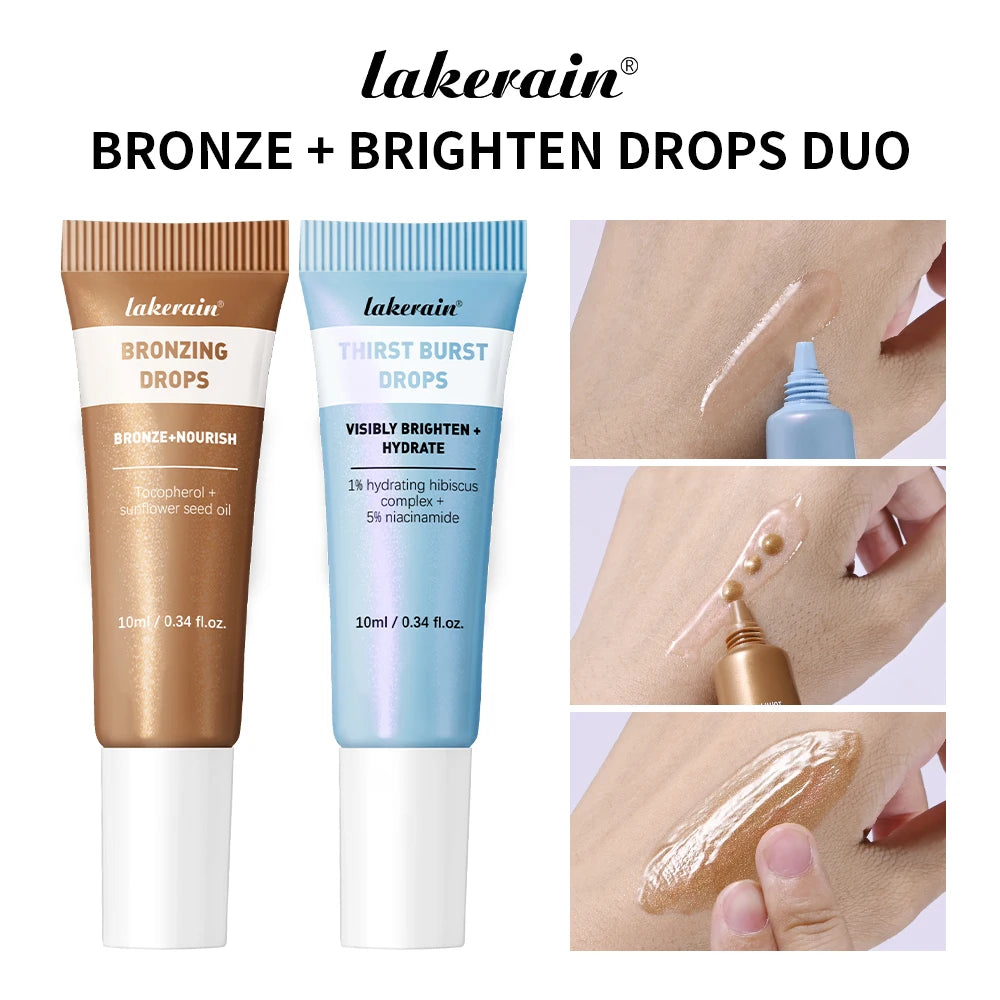 Bronze& Brighten Drops Duo Kit Glow Serums Nourish Brighten Hydrate Travel-Size Burst & Bronzing Skincare Set Use for Face Body Oasis Select