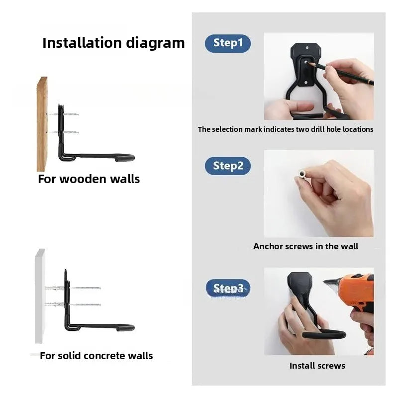 1pc Hooks Metal Sturdy for Wall Mounting Bike Storage Rack Garden Shed Organization Heavy Duty Bracket Available Oasis Select
