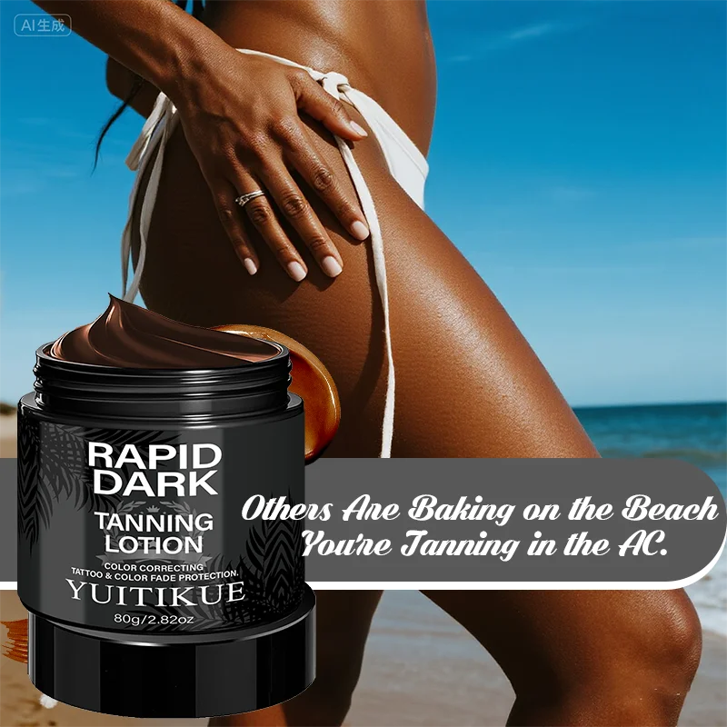 YUITIKUE Rapid Dark Tanning Lotion 80g – Color Correcting Self Tanner for Natural Bronze, AC Room Tan, Healthy Even Glow Oasis Select