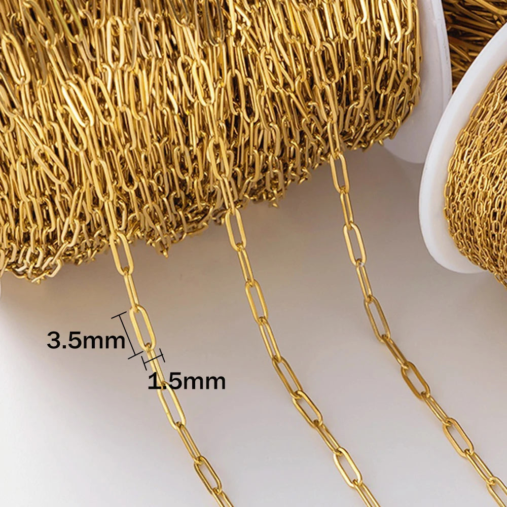 2meter 18K Gold PVD Plated Stainless Steel Paperclip Chains Oval Link Bulk for DIY Bracelet Necklace Jewelry Craft Making Oasis Select F Gold 1.5X3.5mm